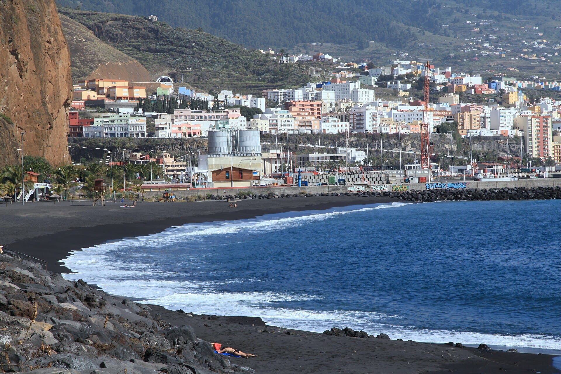 View over Playa de Bajamar in Breña Alta to Santa Cruz de La Palma, La Palma, Canary Island, Spain