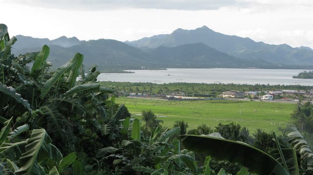 Tacloban city harbor skyline, view of San Juanico strait. Gateway to Eastern Visayas. Tacloban Bay, Leyte, Philippines.
