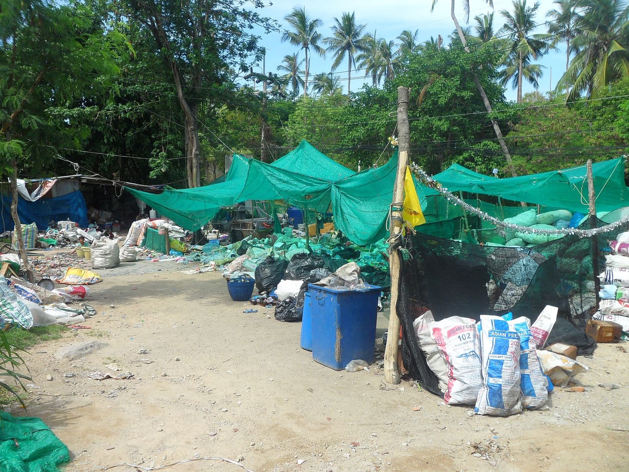 Waste sorting place at the base of the hill, Koh Tao (Thailand)