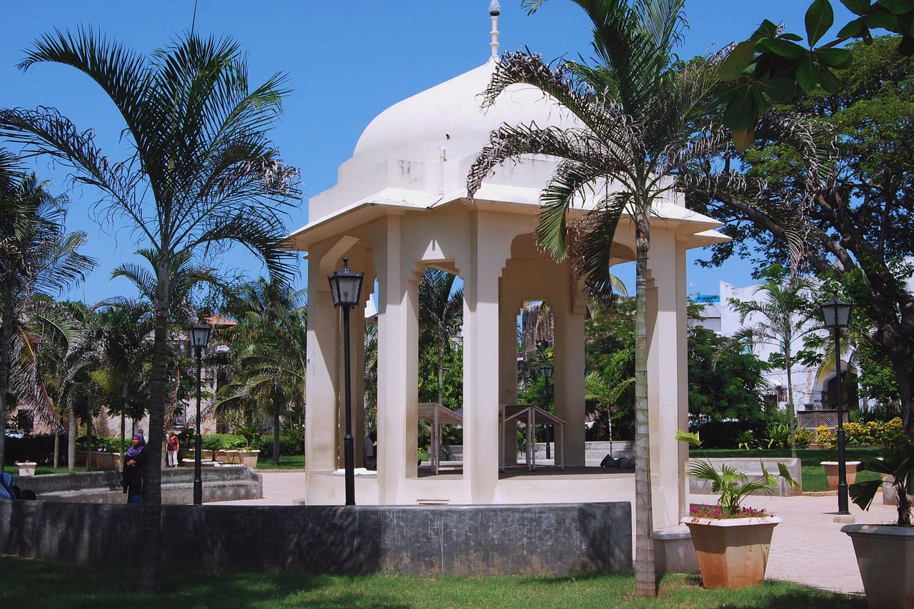 On a walk around Stone Town, Zanzibar. A recently revitalized stone gazebo in Forodhani Gardens
