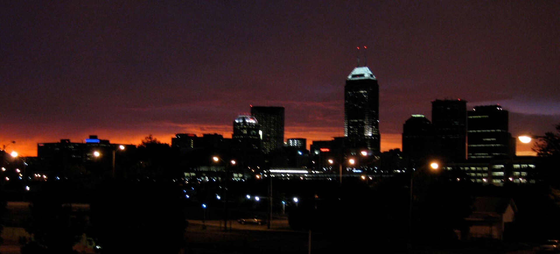 Indianapolis, Indiana, skyline at night.