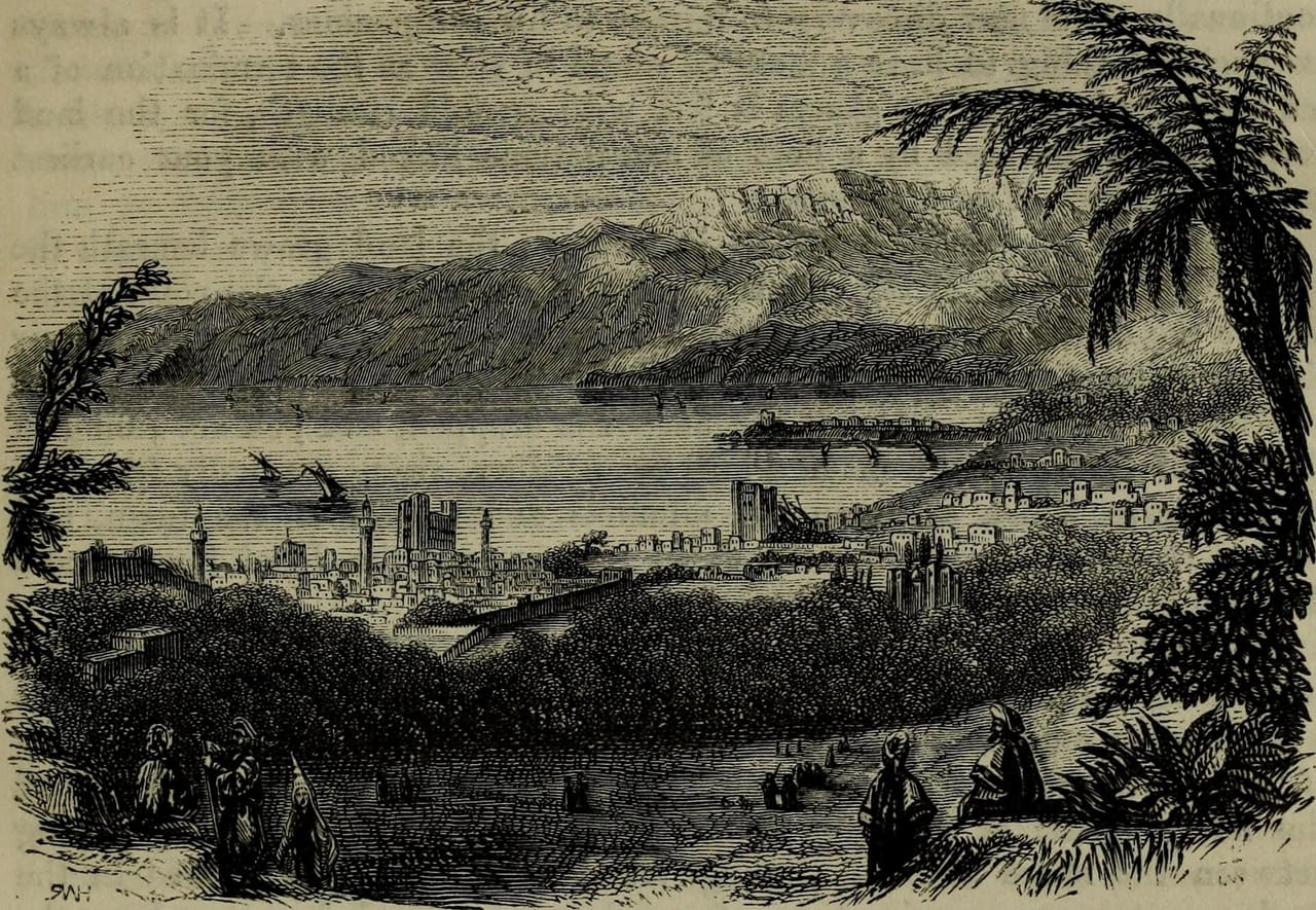 Identifier: syriaholylandthe00kell (find matches) Title: Syria and the Holy Land : their scenery and their people : incidents of travel, &amp;c. from the best and most recent authorities Year: 1844 (1840s) Authors: Kelly, Walter Keating Subjects: Publisher: London : Chapman and Hall Contributing Library: Harold B. Lee Library Digitizing Sponsor: Brigham Young University View Book Page: Book Viewer About This Book: Catalog Entry View All Images: All Images From Book Click here to view book online to see this illustration in context in a browseable online version of this book. Text Appearing Before Image: CHAPTER XXX.Turbulence of the Naplousians— Appearance of the town — Ascent of MountGerizim — Samaritan Guide — Joshua's Altar — THE MODERN SAMARITANS ——Affecting appeal—History of this people—Their synagogue ; MSS. ; priests—Superstitions—Traditions — Djezzar Pasha — Samaritans in England—Their belief and expectations—Their opinion of our Saviour—Ruins ofSebaste—Church of St. John—Sanur—View over the plain of Esdraelon—Jenin—Zerin the ancient Jezreel—Beisan, the Bethshan of Scripture—Bedouin horsemanship—Depredation and summary punishment—Mode ofCorn threshing in Syria—Utility of the dung beetle—The soil of Palestine 422—435CHAPTER XXXI.COUNTRIES EAST OF THE JORDAN—Little frequented by travellers—Ruins, tombs,stone doors—The Haouran—Roman mansion of Nedjraun—Architecturalmagnificence—The Szaffa—Population of the Haouran—Habits of life—Hospitality—Agriculture—Serving for a wife — Christian wedding — TheDruses—Female frailty ; shocking anecdote—Depopulation of the countrieseast of Jordan—Horses—Gilead and Bashan—Ruins of Gerash . 436—450 Text Appearing After Image: Beyroot from the South.SYRIA AND THE HOLY LAND.CHAPTER I.Arrival in Syria—Remarks on the country Beyroot.—Its inhabitants.—Life in the streets.—Turning an honest penny.—Scenes and incidents witnessed in the winter of 1840-1.—Christian and Moslem monks and saints.THE traveller, whose good fortune it has been to make his first approachto Syria by sea, and to land at Beyroot, must always esteem it a happycoincidence that the most frequented port on all the coast is likewise pre-cisely the point where a man of taste and quick feeling would choose toreceive his first impressions of the country. Long before the vessel nearsthe shore, the sunlit peaks and wavy ridges of Lebanon are seen marking theblue sky, while its sides are hid from sight by the haze upon the waters;by and by the craggy masses of the mountain come forth like airy promon-tories ; the eye gradually distinguishes the deep and dark valleys that cleaveits flanks; the rocky crests assume a bolder outline; and you half decern Note About Images Please note that these images are extracted from scanned page images that may have been digitally enhanced for readability - coloration and appearance of these illustrations may not perfectly resemble the original work.