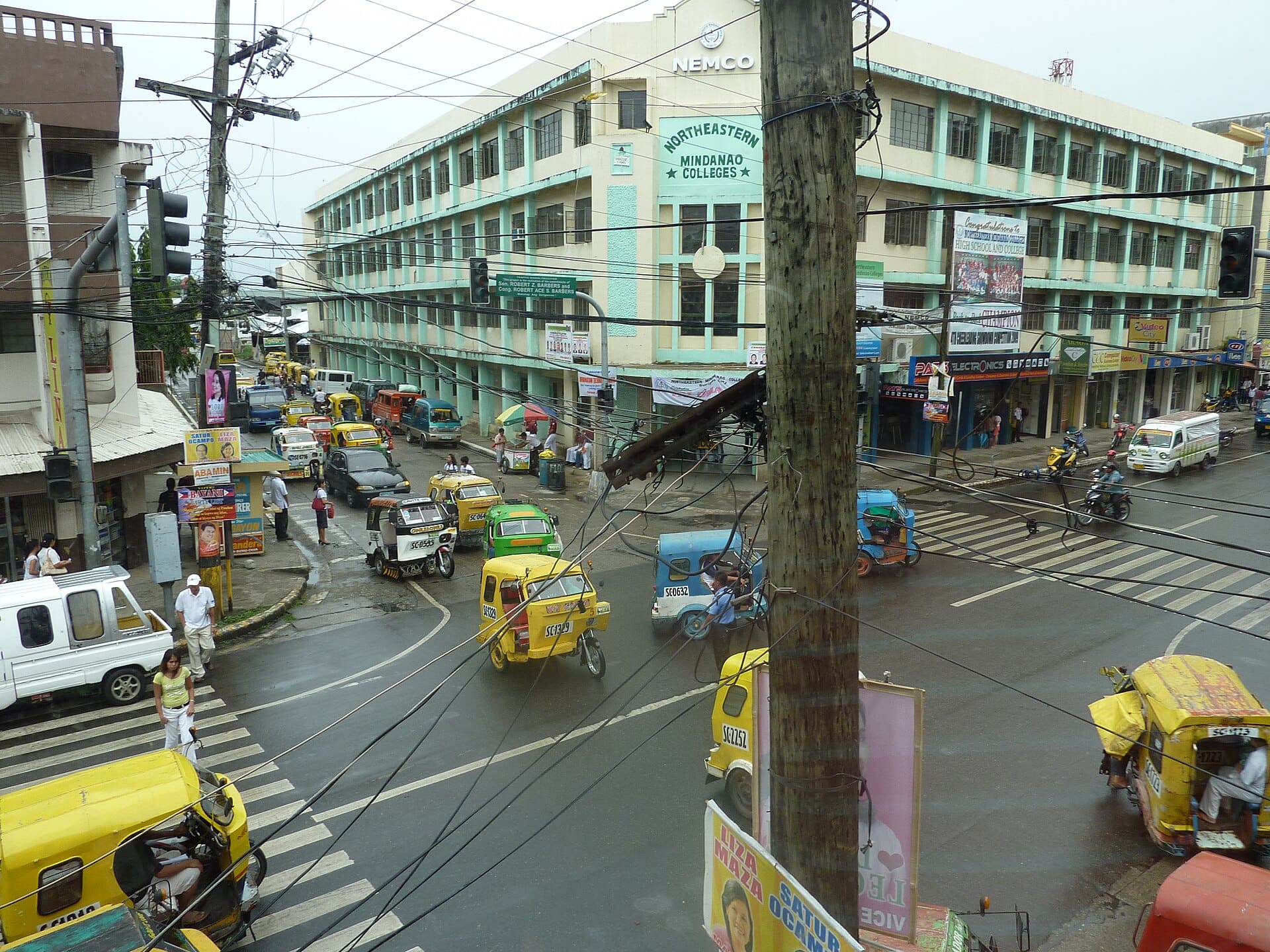 Surigao City, Surigao del Norte, Philippines. Intersection of Rizal and Amat Streets showing the Northeastern Mindanao Colleges building.