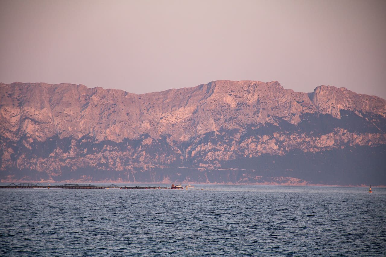 Isola Tavolara seen from Golfo Aranci harbour.