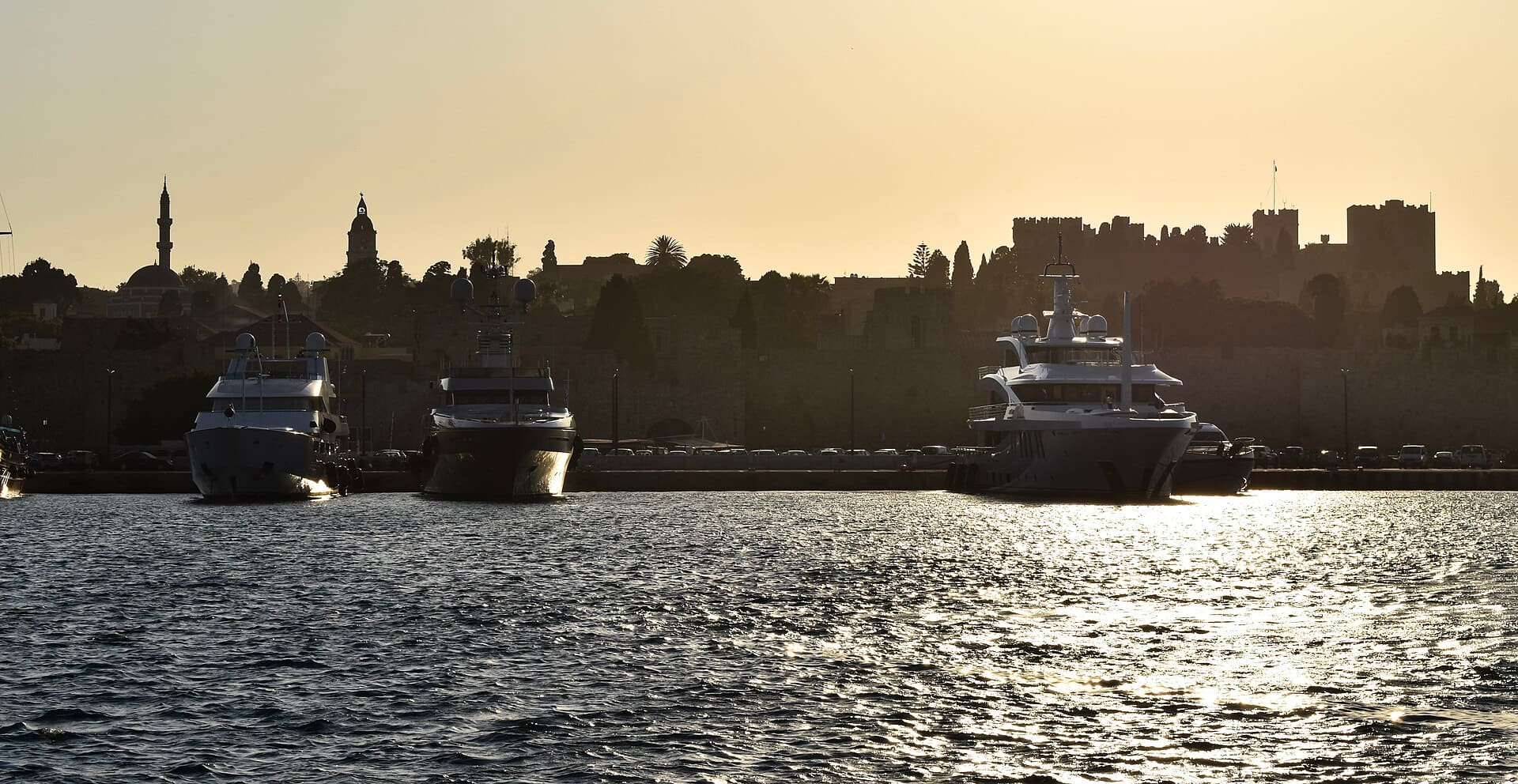 Skyline of Rhodes viewed from the Port of Rhodes, 2024