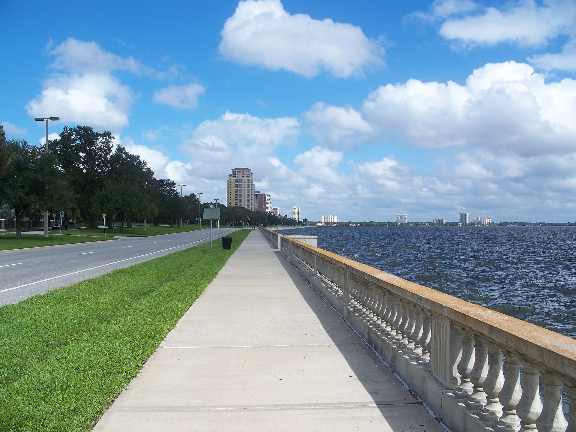 Southern end of Bayshore Boulevard, looking north, in Tampa, Florida