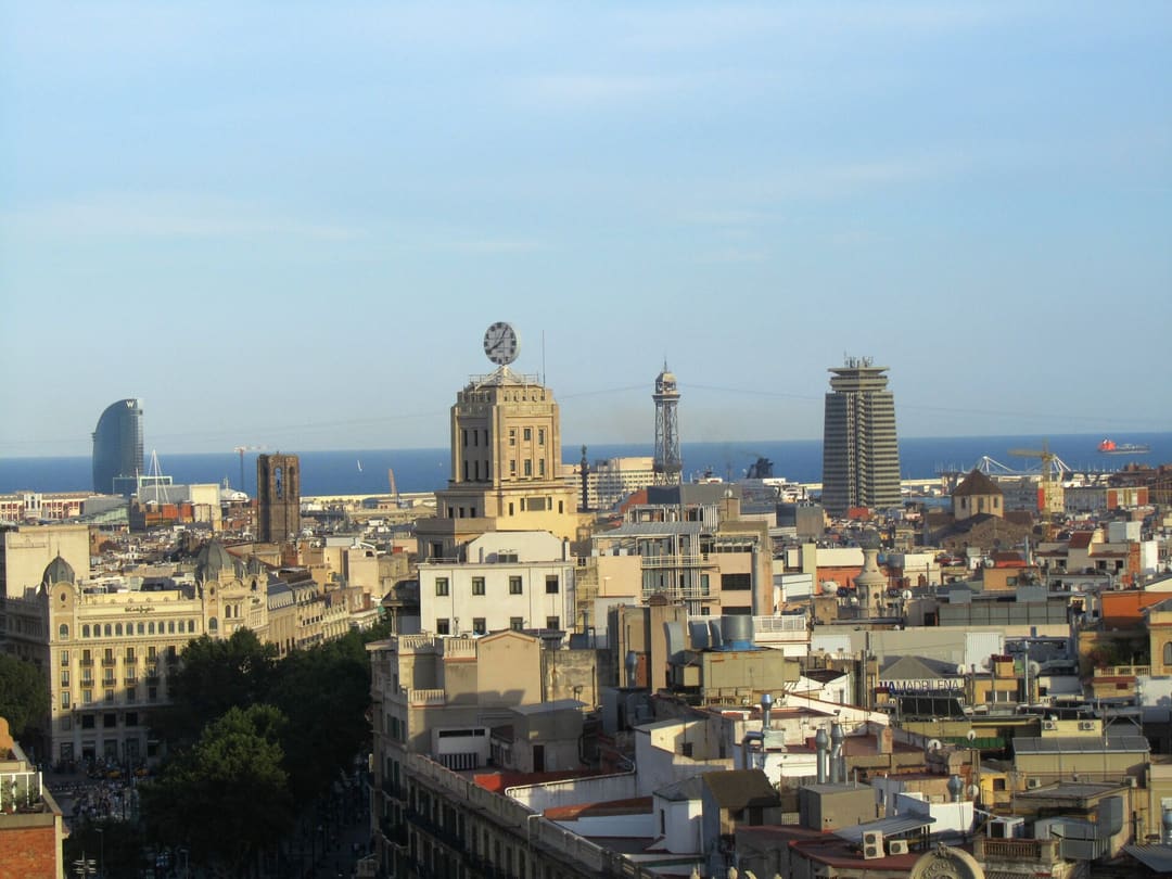 View over the rooftops from NH Calderon hotel on Rambla de Catalunya in Barcelona