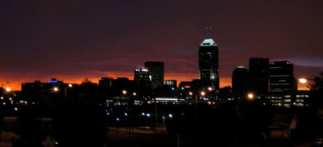 Indianapolis, Indiana, skyline at night.