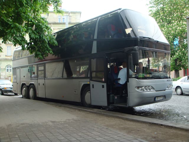 Neoplan Skyliner N112/3 coach, model from 2001, in Lviv, Ukraine. Operator from Lublin in Poland.